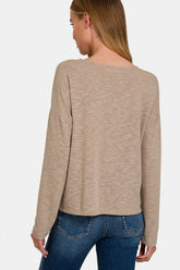Zenana Dropped Shoulder Long Sleeve T-Shirt OutfitFlow